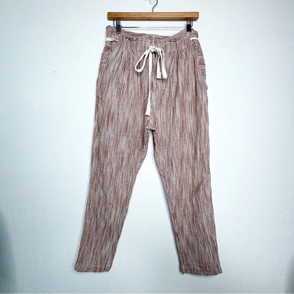 Free People Caraway Light at Sunrise Striped Crop Pants Brown Ivory Size 8 EUC